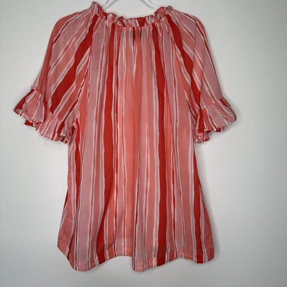 Tuckernuck Cassis Sunrise Stripes Top XL Pink Gauzy Peasant - Picture 2 of 12